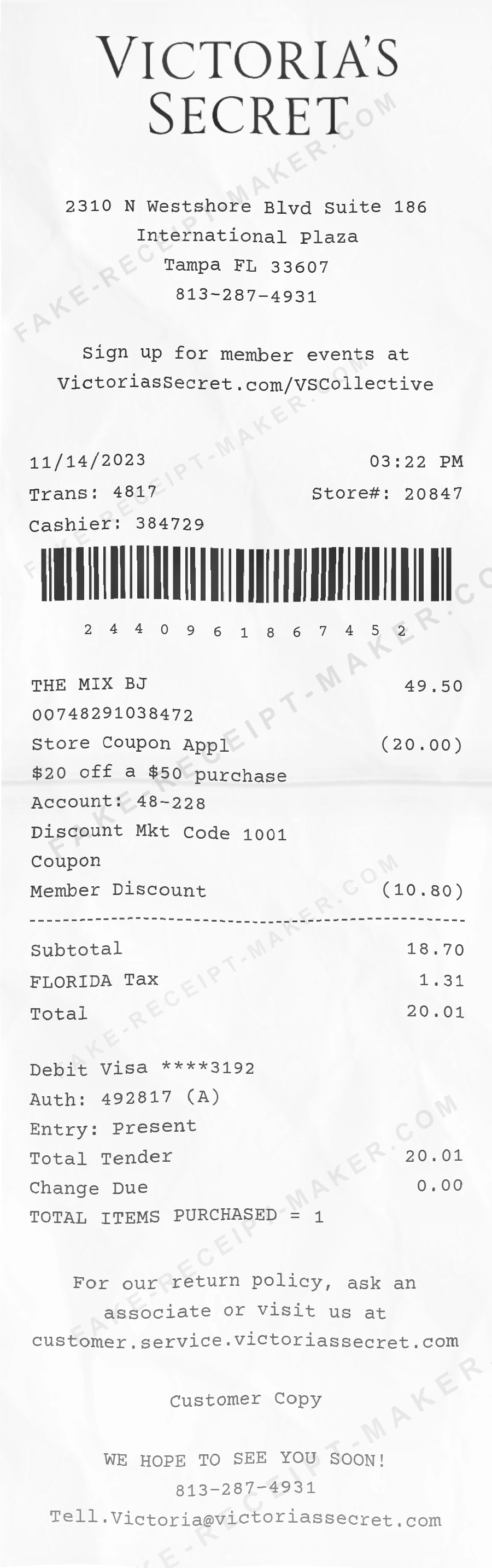 Make Victoria's Secret Receipt Online