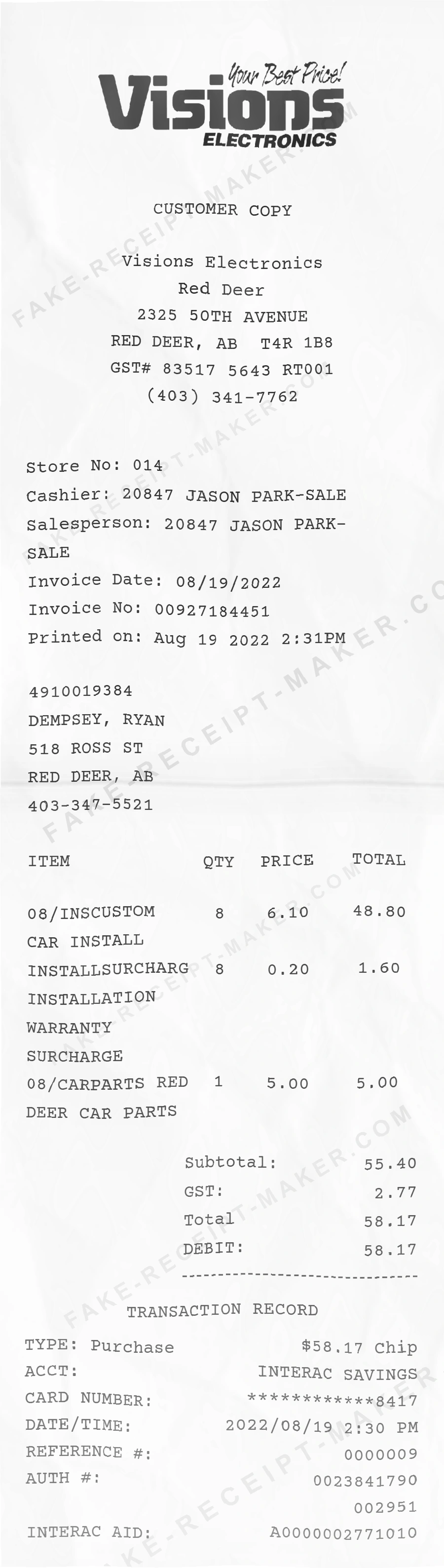 Make Visions Electronics Receipt Online