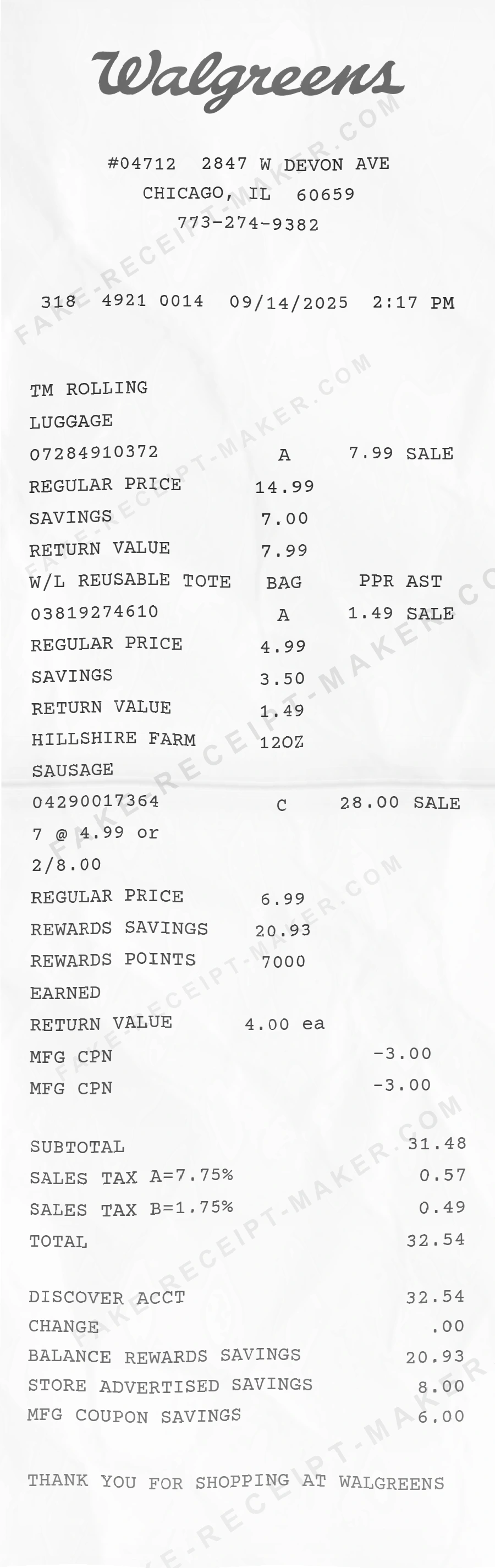 Walgreens receipt template