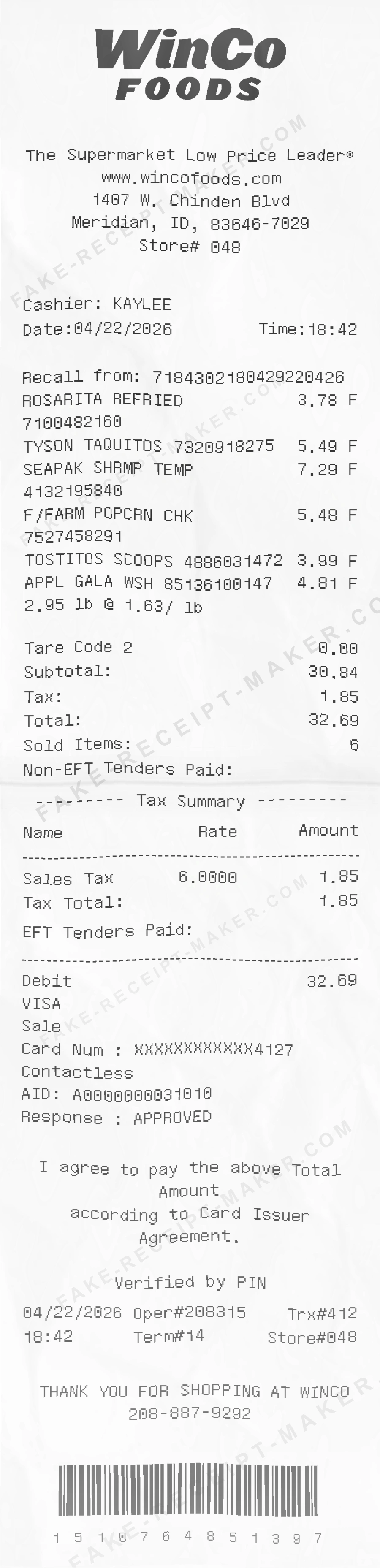 Make WinCo Foods Grocery Receipt Online