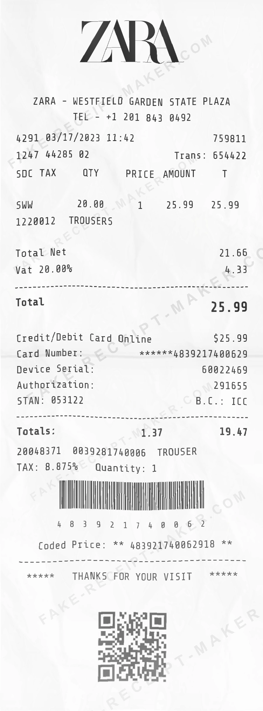 Make ZARA Receipt Online