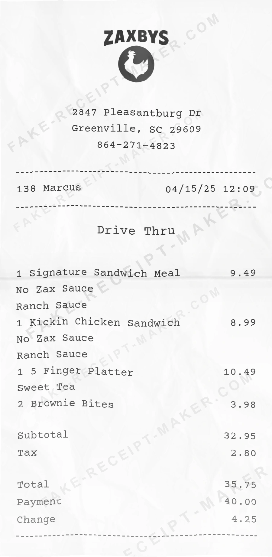 Make Zaxby's Receipt Online